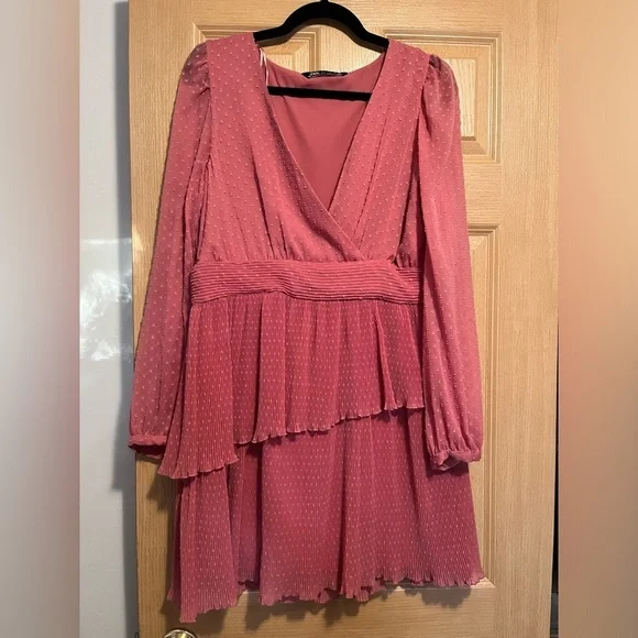 Zara Pink Surplice Ruffle Polka Dot Mini Dress - Picture 2 of 15